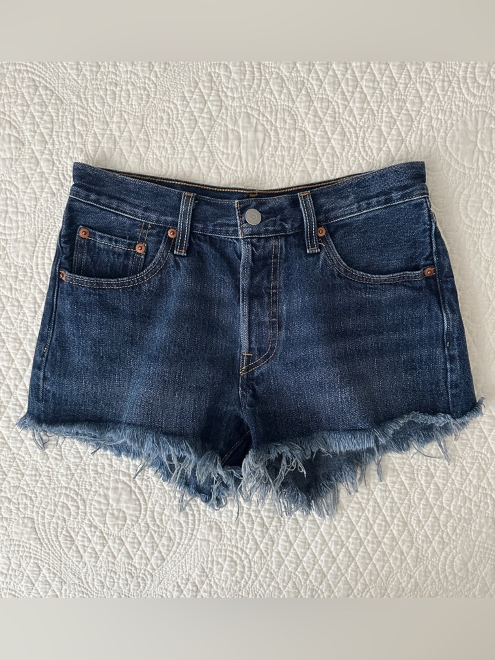 Levi's 501 Denim Cut Off Shorts Button Fly Size 25 Dark Pacific Wash